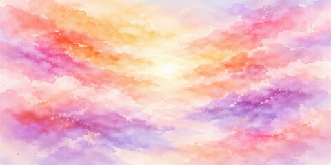 Abstract watercolor background of a beautiful colorful sunset with pastel pink and orange clouds in a bright blue sky featuring soft bokeh texture and sunlight  Would you like me to generate a few mor © ayaat