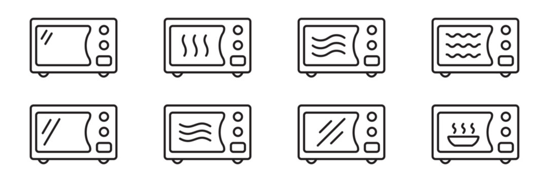 Microwave oven icon set. Line microwave oven icons.