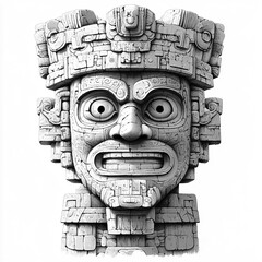 2D black and white illustration of the Mask Temple in Copan isolated on a white transparent background
