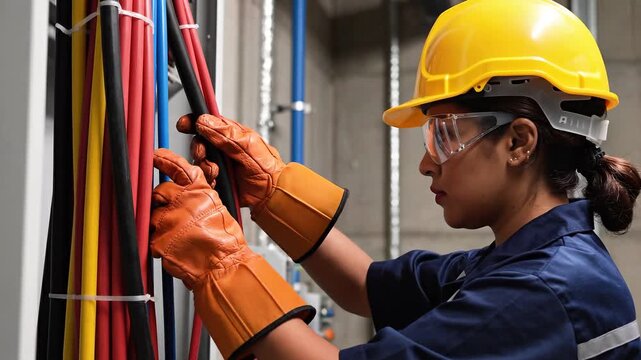 Electrician performing electrical installation and repair close-up