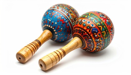 Colorful Hand-Painted Maracas on White Background for Latin Music.