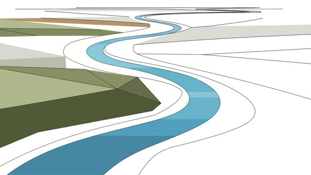Abstract winding river landscape illustration.