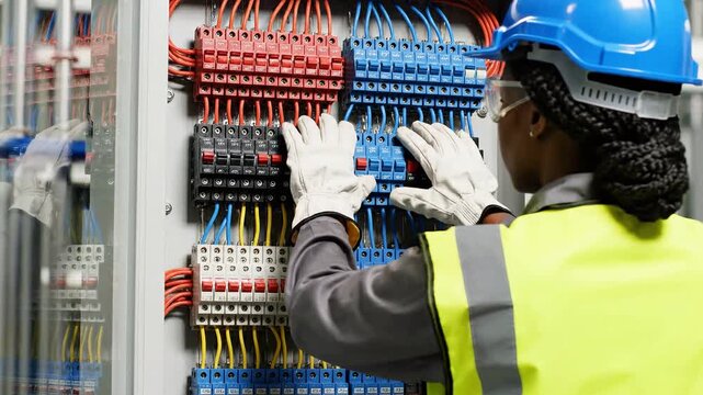 Electrician performing electrical installation and repair close-up