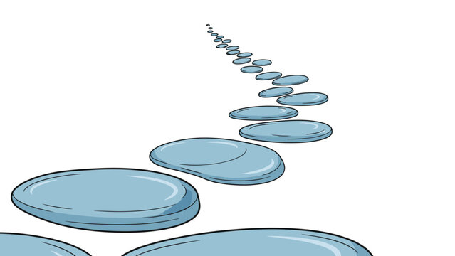 Path made of smooth blue stepping stones leading away into the distance on a plain white background vector illustration.