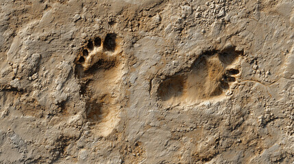 Obraz premium A top-down view of clearly defined human footprints pressed into compacted dark soil, representing a journey, environmental impact, or human presence in nature.