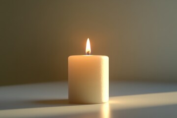 Atmospheric Lit White Candle with Warm Glow candle flame light burning wax peace calm meditation tea