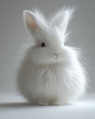Obraz premium Fluffy White Angora Rabbit Portrait rabbit white fluffy angora portrait bunny furry pet animal cute