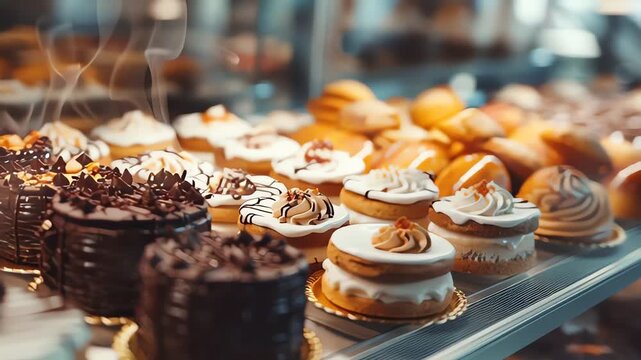 Assorted Desserts on Display Shelf.