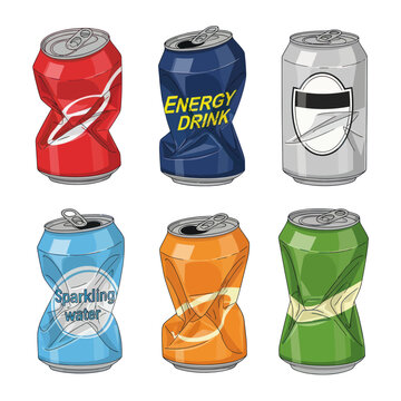 Crushed Soda Cans Collection - Energy Drink, Sparkling Water, Refreshment