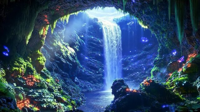 Cave Waterfall, vibrant colors