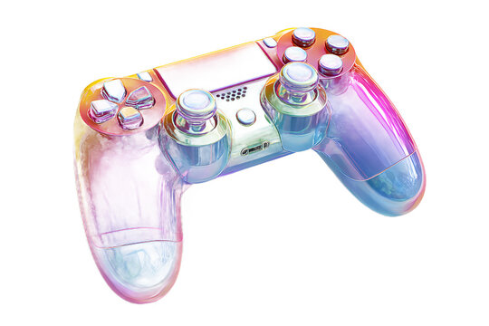 A colorful translucent video game controller with a transparent background