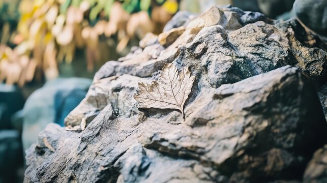 Fossilized leaf imprint preserved in sedimentary rock formation