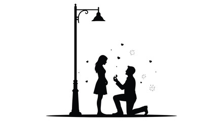 A romantic proposal under a streetlamp featuring a striking silhouette © Rina