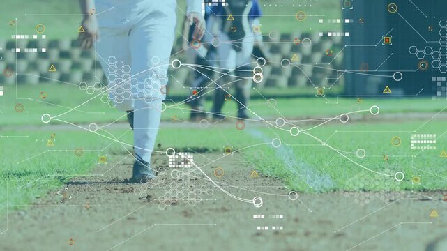 Animation of network of connections with data processing over diverse baseball players