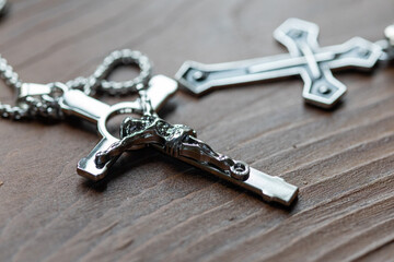 Close-Up of Different Types of Cross Necklaces