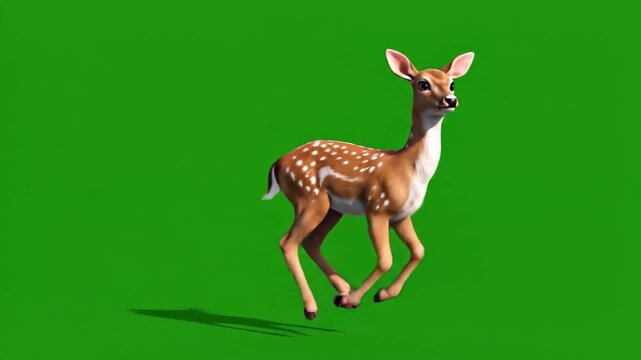 Animated fawn running on green screen background for compositing animated character cartoon animal deer mammal forest wildlife green screen effect