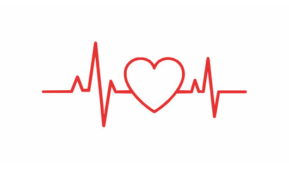 Red Heart Rate Pulse Line Icon with ECG Waveform Vector for Medical and Health Design