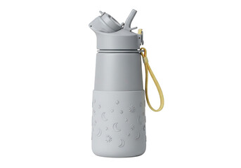 Reusable water bottle with celestial design and carrying strap
