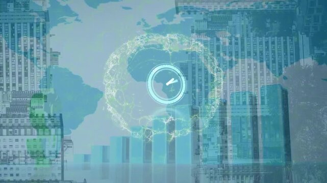 Animation of data processing and blue eye in background