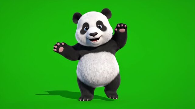 Cartoon panda bear character waving hand animation on green screen background element for kids educational videos and digital storytelling projects
