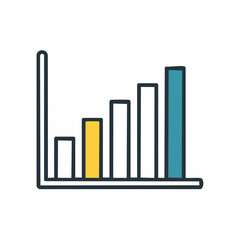 売上成長を表す右肩上がりの棒グラフビジネスアイコン 白背景