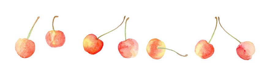 さくらんぼ Fresh watercolor cherry fruits element set for early summer design High quality-300dpi-