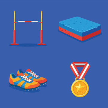 High jump equipment and medal.