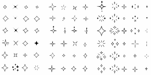 A collection of various small black star and sparkle shaped icons