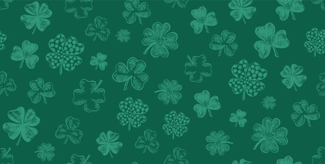 Obraz premium Hand-Drawn Shamrock Pattern for St. Patrick's Day on green. 