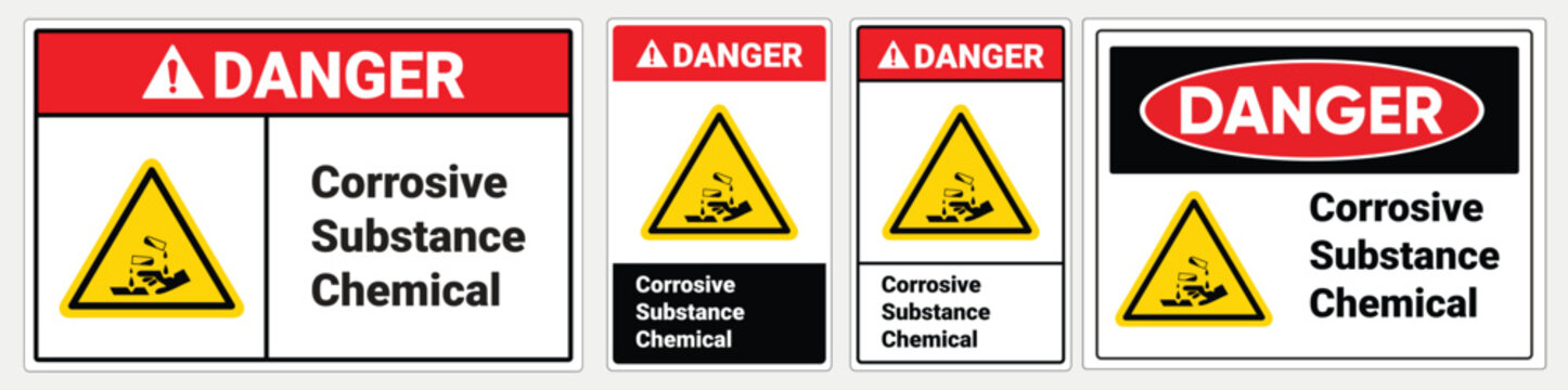 Danger corrosive substance chemical hazard warning signs vector illustration flat design