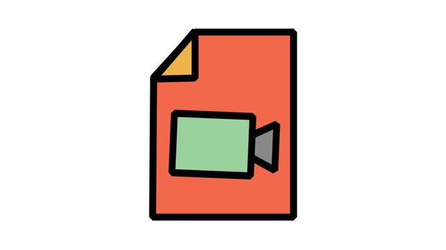 Video File Document Animated Icon. Animated digital document file icon with a camera symbol for video formats and media storage.
