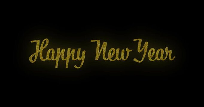 Animation of multicolored lens flares and happy new year text over black background