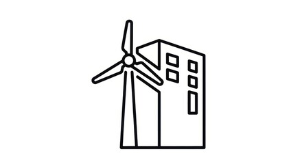 Wind Turbine Next to Modern Building, Renewable Energy Concept Icon