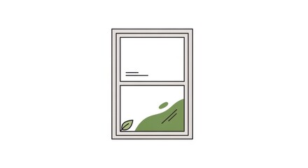 Window with green nature scene and leaf icon, representing eco-friendly living