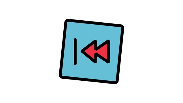 Previous Or Rewind Button Animation Icon. Animated media control icon showing the previous track or rewind symbol on a blue square.