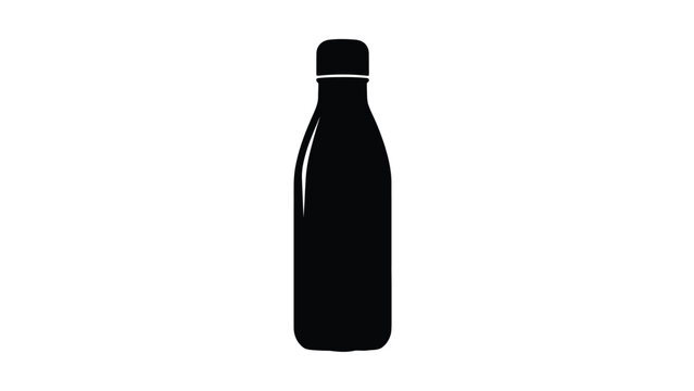 Black reusable metal water bottle with screw on cap simple minimalist design isolated on white background eco friendly hydration container