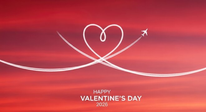 Airplane draws heart in red sky with text white