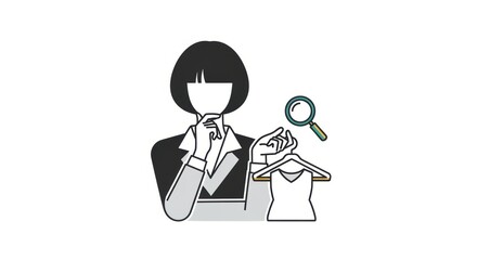 Woman Thinking About Fashion Choices, Magnifying Glass Over Dress