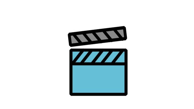 Movie Clapperboard Animation Icon. Animated film clapperboard icon representing film production, cinema industry, video editing, and creative filmmaking.