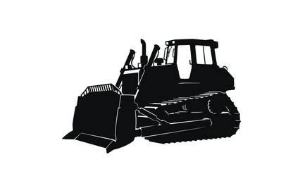 Black silhouette of a bulldozer on white background heavy machinery construction equipment industrial vehicle © Shela