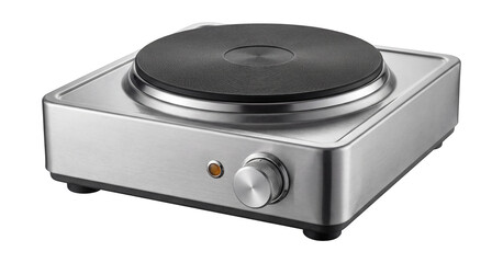 Fototapeta premium Stainless steel electric hotplate with adjustable temperature control.