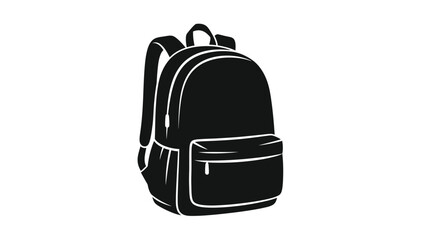 Fototapeta premium Black backpack with white outline standing alone on plain background for school or travel