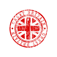 Great britain red rubber stamp with flag and grunge effect