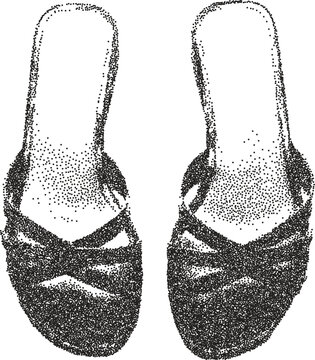 Slipper vintage y2k stipple art, soft halftone stipple brutalist retro vector png with transparent background, cozy 2000s aesthetic photocopy effect tattoo