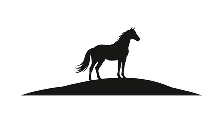 Obraz premium Black silhouette illustration of a horse standing on a hill for Chinese New Year of the Fire Horse 2026 decoration or design.