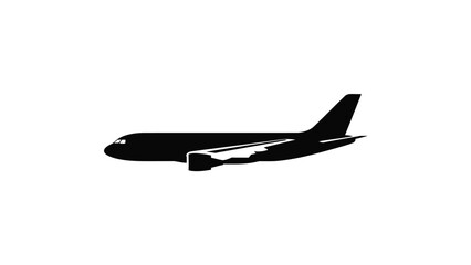 Airplane silhouette flying in the sky black and white illustration transportation concept