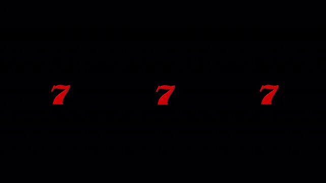 number 777 animation on black background, casino Slot machine animation with spinning reels 4k video