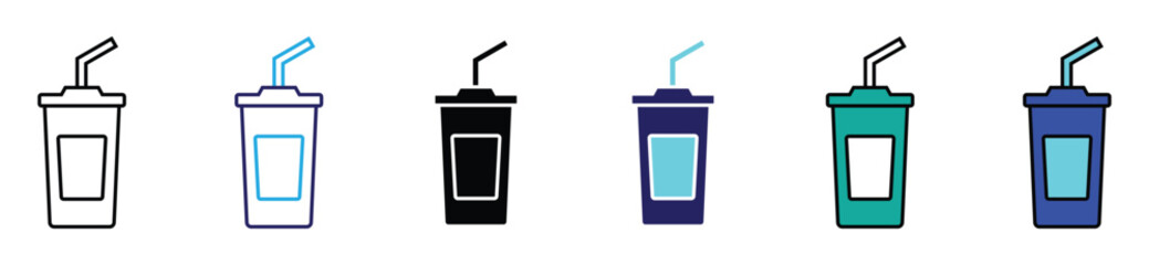 Disposable Drink Cup Icon Set in Various Colors