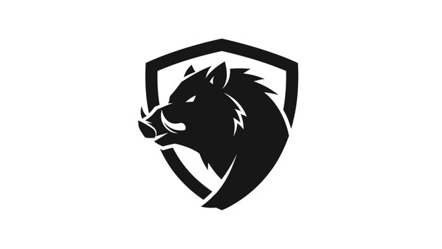 Boar head inside shield vector logo