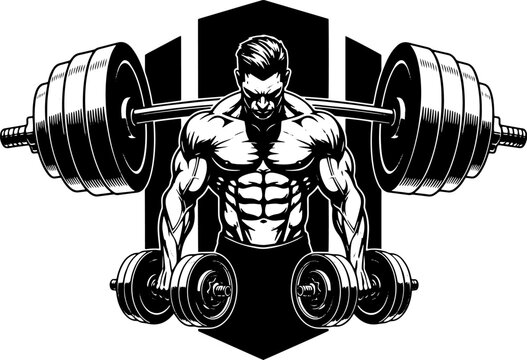 Muscular Man Lifting Heavy Barbell Illustration.